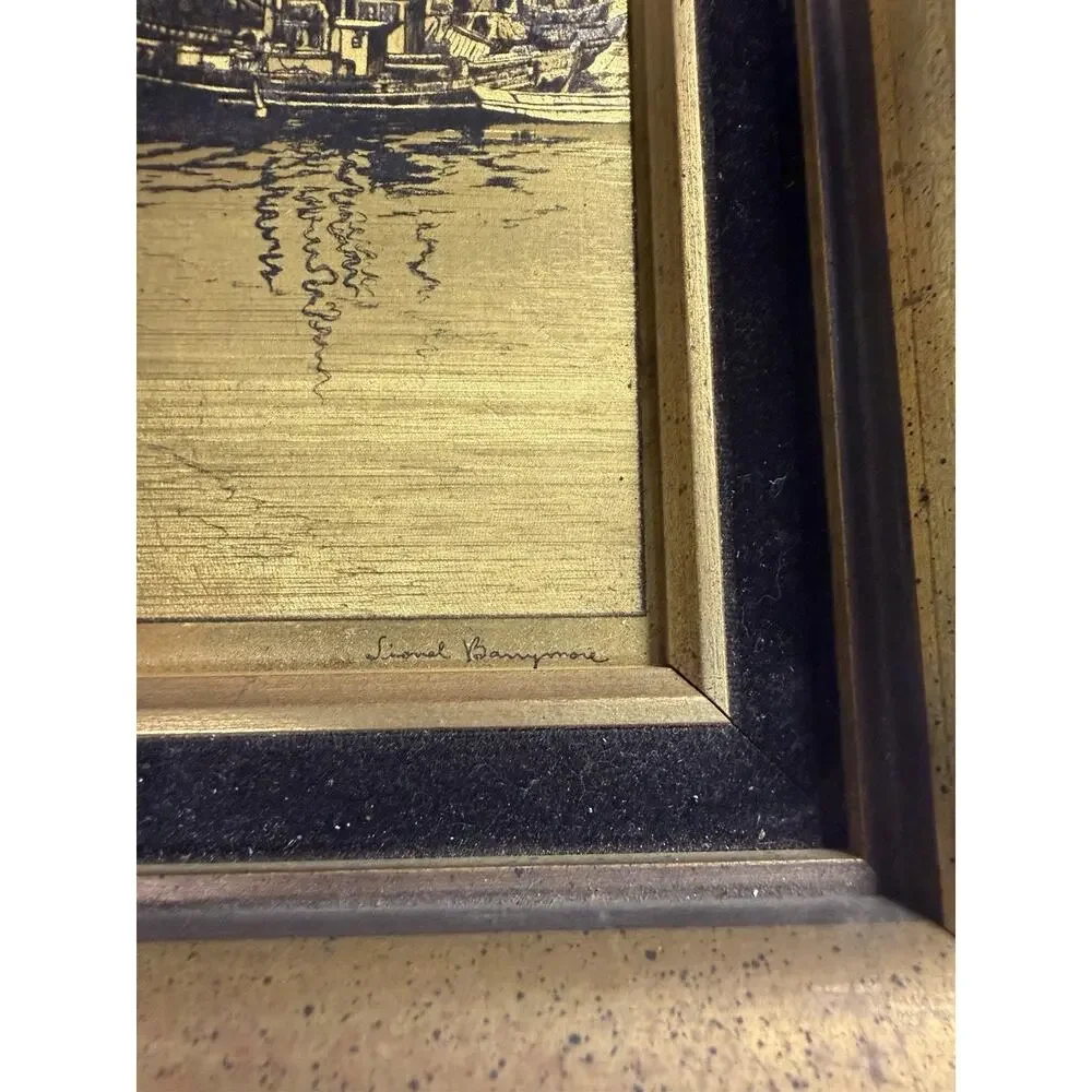 Set 4 Lionel Barrymore Gold Etch Prints Point Mugu Coastal Scenes Framed